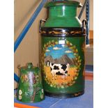 DECORATIVE PAINTED MILK CHURN & SIMILAR LIDDED CANISTER