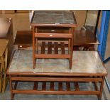 TEAK TILE TOP COFFEE TABLE WITH MATCHING OCCASIONAL TABLE
