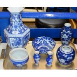 TRAY WITH ASSORTED ORIENTAL BLUE & WHITE CERAMICS
