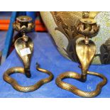 PAIR OF BRASS CANDLE STICKS MODELLED AS COBRAS