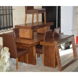 11 PIECE MODERN DINING SUITE COMPRISING DINING TABLE, 3 OTHER TABLES, MIRROR & 6 CHAIRS