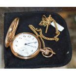 WALTHAM GOLD PLATED POCKET WATCH WITH UNMARKED YELLOW METAL POCKET WATCH CHAIN