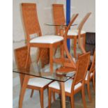 MODERN GLASS TOP DINING TABLE WITH 6 MATCHING CHAIRS, MATCHING OCCASIONAL TABLE & MATCHING WALL