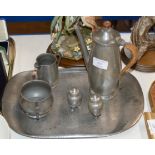 LIBERTY & CO TUDRIC 4 PIECE TEA SET & PEWTER SALT & PEPPER SET