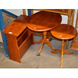 2 REPRODUCTION YEW WOOD OCCASIONAL TABLES & YEW WOOD MAGAZINE RACK TABLE
