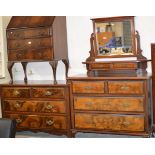 VICTORIAN MAHOGANY & WALNUT 2 OVER 2 CHEST OF DRAWERS WITH BRASS HANDLES & SIMILAR DRESSING CHEST