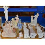TRAY WITH ASSORTED FIGURINE ORNAMENTS, ROYAL DOULTON, WEDGWOOD, NAO ETC