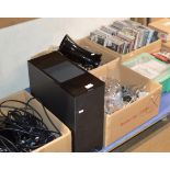 SURROUND SOUND SPEAKER SYSTEM, VARIOUS CDS & DVDS, QUANTITY USING GLASS WARE ETC