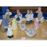 TRAY WITH VARIOUS FIGURINE ORNAMENTS, ROYAL DOULTON & NAO