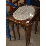NEST OF 3 MAHOGANY TABLES WITH GLASS PRESERVES