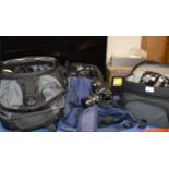 VARIOUS CAMERA BAGS WITH NIKON SLR CAMERAS, VARIOUS CAMERA LENS'S WITH TAMRON, PENTAX, SIGMA ETC,