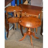 NEST OF TEAK TABLES, MAHOGANY 2 TIER WHATNOT & REPRODUCTION YEW WOOD OCCASIONAL TABLE
