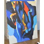 LARGE 58¾" X 46¾" MODERN CANVAS PAINTING - FIGURES, SIGNED GASSER