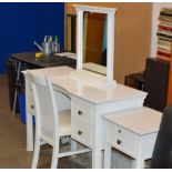 MODERN DRESSING TABLE WITH SIMILAR BEDSIDE UNIT, MIRROR & CHAIR