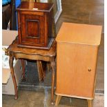 WALNUT OCCASIONAL TABLE, OAK SMOKERS CABINET, TEAK BEDSIDE CABINET & PADDED STOOL