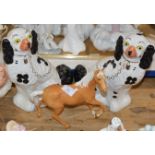 BESWICK HORSE ORNAMENT & PAIR OF WALLY DOGS