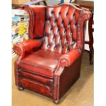 CHESTERFIELD OX BLOOD LEATHER WING BACK ARM CHAIR