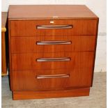 MID-CENTURY TEAK 4 DRAWER CHEST - APPROXIMATE DIMENSIONS = 30" x 28½" x 17½" (HxWxD)