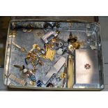 TIN WITH POCKET KNIVES, VARIOUS CUFFLINKS, MONEY CLIP ETC