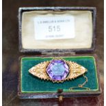 ART DECO STYLE 9 CARAT GOLD DRESS STONE BROOCH PIN WITH BOX