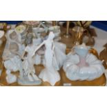 TRAY WITH VARIOUS FIGURINE ORNAMENTS, NAO, COALPORT ETC