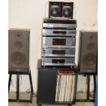 TOSHIBA STACKING HI-FI SYSTEM WITH SPEAKERS & VARIOUS LP RECORDS
