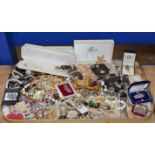 TRAY WITH A LARGE QUANTITY OF VARIOUS COSTUME JEWELLERY