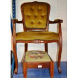 REPRODUCTION MAHOGANY PADDED BEDROOM CHAIR & TAPESTRY TOP STOOL