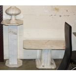 MARBLE PEDESTAL, MARBLE LAMP & MARBLE COFFEE TABLE