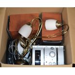 BOX WITH HI-FI SYSTEM, TABLE LAMPS, RADIO ETC