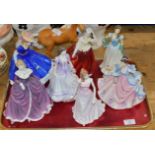 TRAY WITH VARIOUS ROYAL DOULTON FIGURINE ORNAMENTS