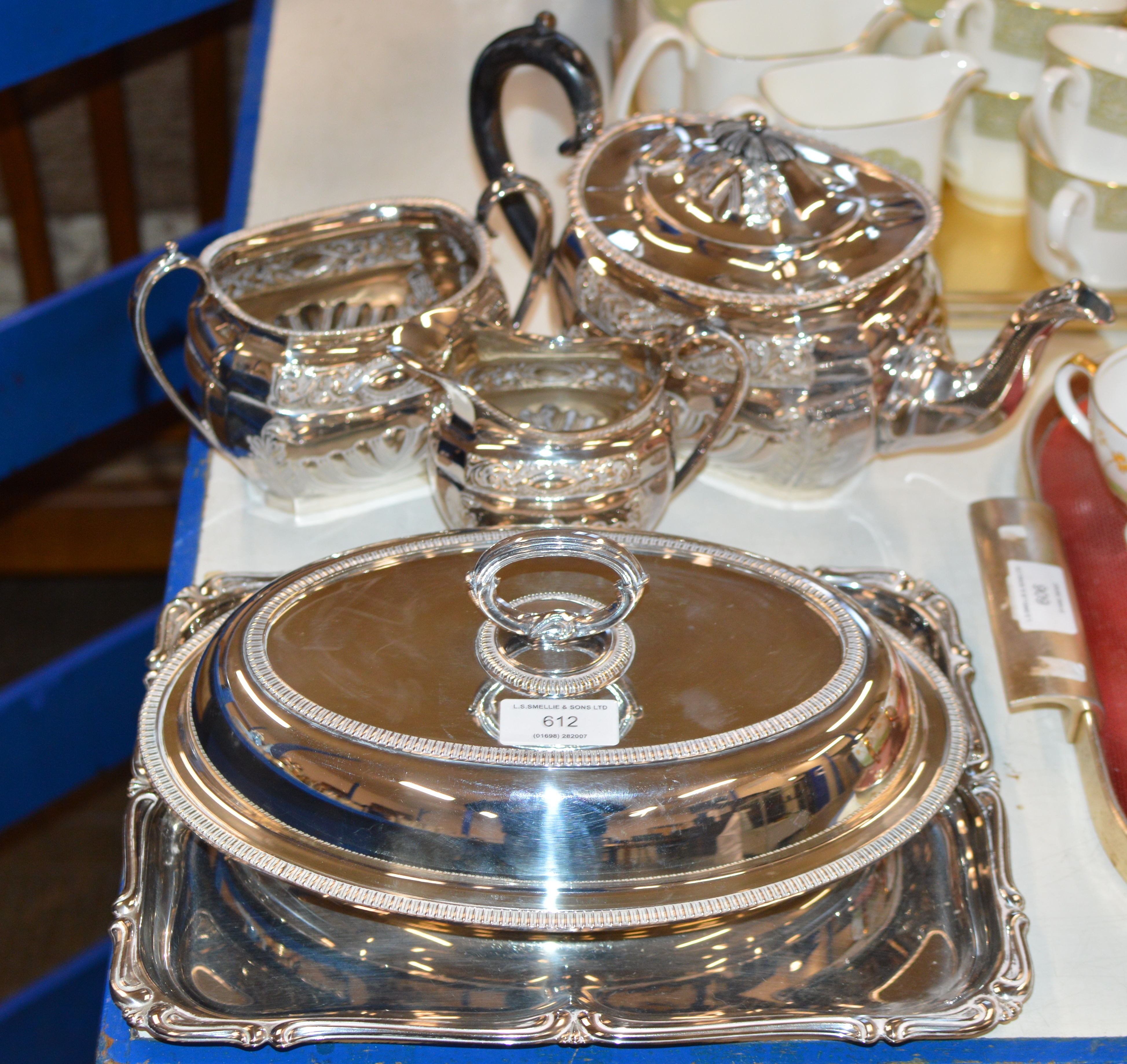 3 PIECE EP TEA SERVICE, EP TUREEN & EP TRAY