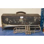 OLD TRUMPET WITH CARRY CASE, THE CLIPPERTONE, BY HAWKES & SON