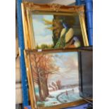 3 VARIOUS MODERN GILT FRAMED OIL PAINTINGS ON CANVAS