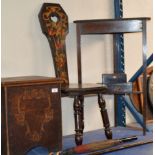 POKER WORK LIDDED BOX, SPINNING CHAIR, CORNER SHELF & 2 DECORATIVE BOXES