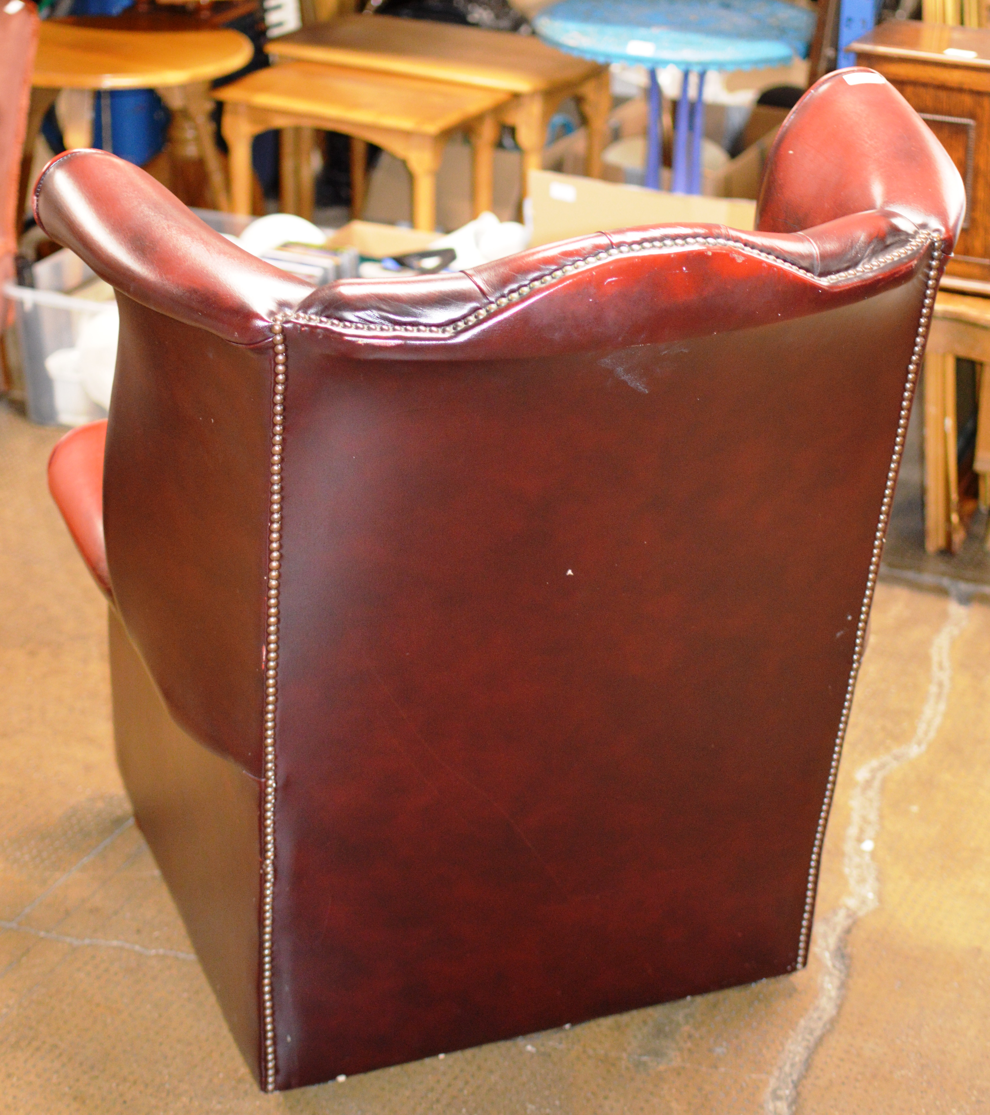 CHESTERFIELD OX BLOOD LEATHER WING BACK ARM CHAIR - Image 3 of 4