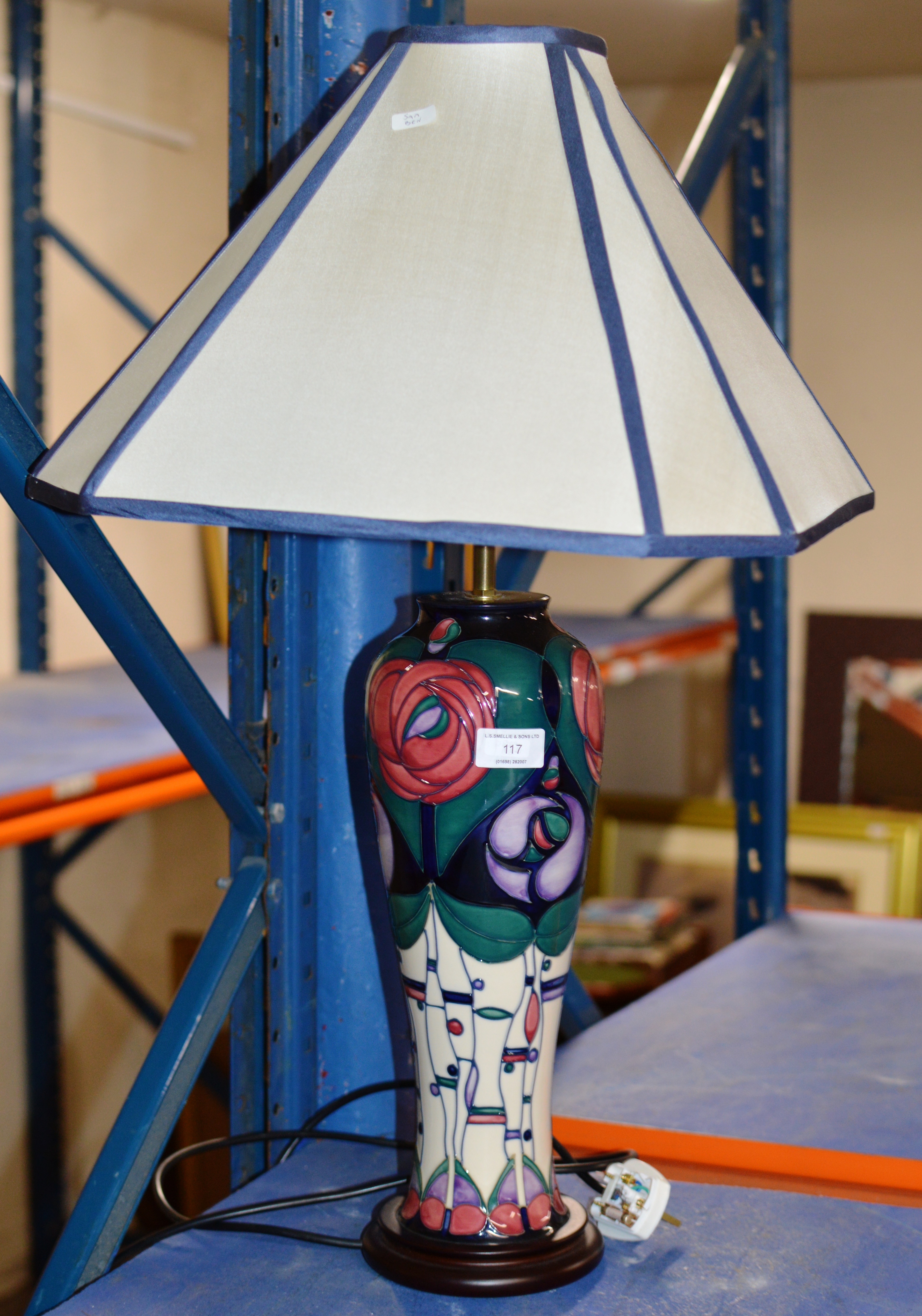 LARGE 15" MODERN MOORCROFT POTTERY TABLE LAMP WITH ORIGINAL SHADE