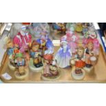 TRAY WITH VARIOUS FIGURINE ORNAMENTS, ROYAL DOULTON & HUMMEL
