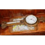 OAK CASED COMBINATION BAROMETER & DECORATIVE BUTTERFLY WING SERVING TRAY