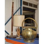 BRASS FINISHED COAL BUCKET, FLOOR LAMP & TABLE LAMP