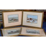 SET OF 4 GILT FRAMED SEWN SILK PICTURES - 4 SEASONS