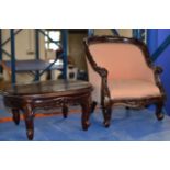 REPRODUCTION MAHOGANY DOLLS TUB CHAIR & TABLE