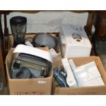 VARIOUS KITCHEN WARE IN BOXES & FRAMED WALL MIRROR