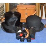 BOXED PAIR OF ZENITH BINOCULARS, BOWLER HAT & TOP HAT