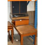 TEAK TELEPHONE SEAT, VINTAGE TURNTABLE & PAIR OF SPEAKERS