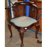 REPRODUCTION MAHOGANY CORNER CHAIR WITH TAPESTRY SEAT