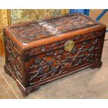 ORIENTAL CARVED WOODEN BLANKET BOX - APPROXIMATE DIMENSIONS 19½" x 34" x 16" (HxWxD)