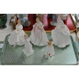 TRAY WITH 5 VARIOUS ROYAL DOULTON FIGURINE ORNAMENTS