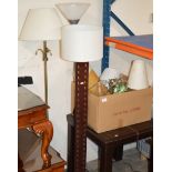LEATHER FINISHED TABLE, 3 FLOOR LAMPS, PARAFFIN LAMP & VARIOUS TABLE LAMPS