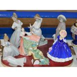 TRAY WITH VARIOUS FIGURINE ORNAMENTS, NAO, ROYAL DOULTON ETC